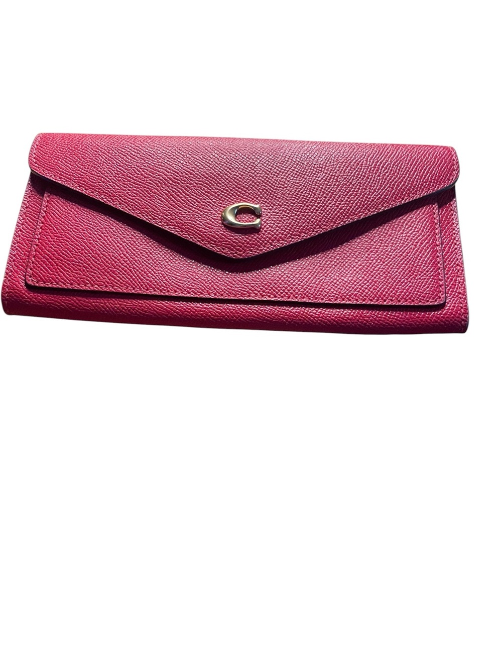 Coach Wyn Soft Wallet Pink Crossgrain Leather Envelope Flap Gold C Logo